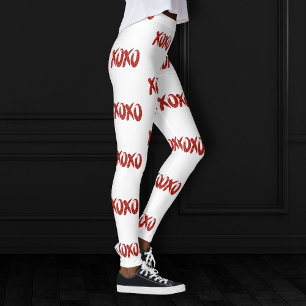 XOXO Red Glitter Glam Brushstroke Hug en Kisses Leggings