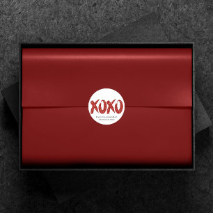 XOXO Red Glitter   Glam Brushstroke Hug en Kisses Ronde Sticker