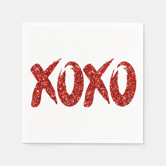 XOXO Red Glitter | Glam Brushstroke Hug en Kisses Servetten (Voorkant)