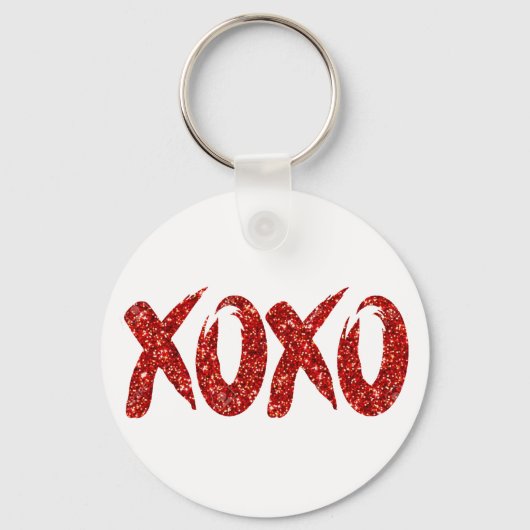 XOXO Red Glitter | Glam Brushstroke Hug en Kisses Sleutelhanger (Voorkant)
