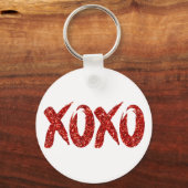 XOXO Red Glitter | Glam Brushstroke Hug en Kisses Sleutelhanger (Voorkant)