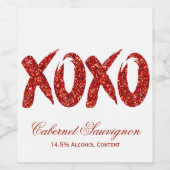 XOXO Red Glitter | Glam Brushstroke Hug en Kisses Wijn Etiket (Enkel label)