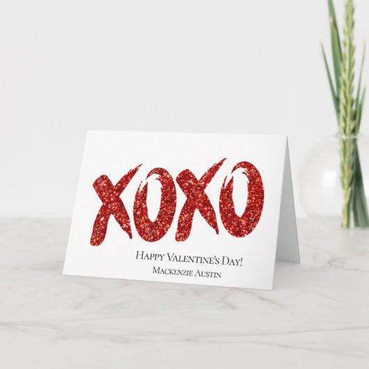 XOXO Red Glitter | Glam-Valentijnsdag voor pensele Feestdagen Kaart (Voorkant)