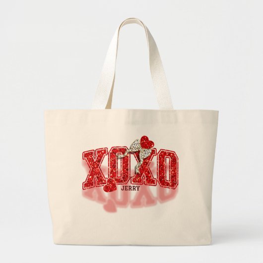 XOXO Red Glitter Hearts & Dalmatische Print Bow Grote Tote Bag (Voorkant)