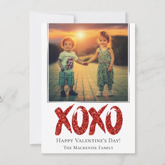XOXO Red Glitter | Penseelfoto Valentijnsdag Feestdagenkaart (Voorkant)