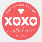 XOXO Red Valentine's Day Personalized Name Ronde Sticker (Voorkant)