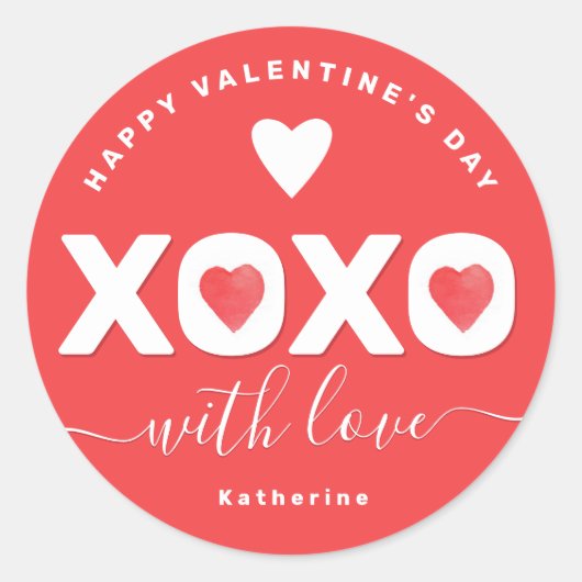 XOXO Red Valentine's Day Personalized Name Ronde Sticker (Voorkant)