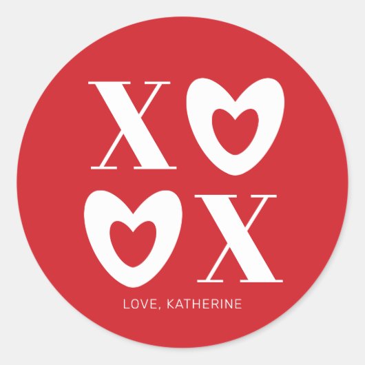 XOXO rode en witte harten typografie modern schatt Ronde Sticker (Voorkant)