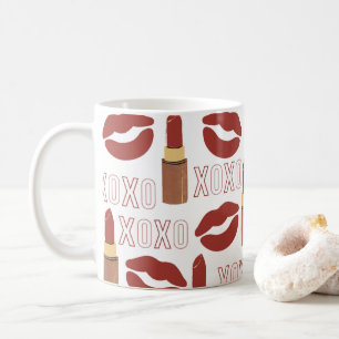XOXO, rode lipstick, en Kisses in Witte Achtergron Koffiemok