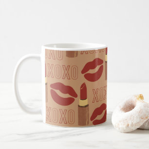 XOXO, rode lipsticks en Kisses Pattern Koffiemok
