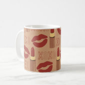 XOXO, rode lipsticks en Kisses Pattern Koffiemok (Voorkant links)