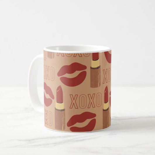 XOXO, rode lipsticks en Kisses Pattern Koffiemok (Voorkant links)
