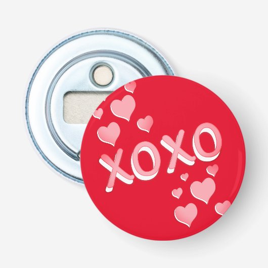 XOXO Romantisch Rood Roze Harten Button Flesopener (Voorkant)