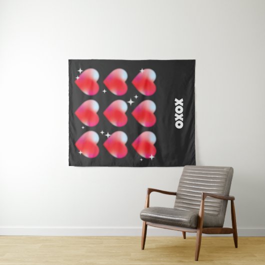 Xoxo romantische rode harten Valentijnsdag Wandkleed (In Situ (horizontaal))