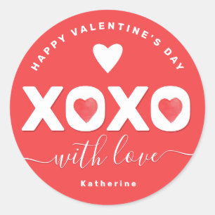 XOXO Rood Valentijnsdag Persoonlijke Naam Ronde Sticker
