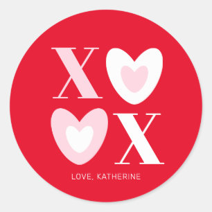 XOXO rood wit roze harten typografie schattig op m Ronde Sticker
