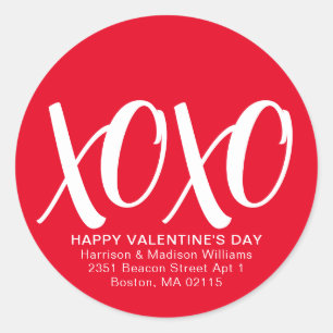XOXO rood wit schattig modern Valentijnsdag adres Ronde Sticker