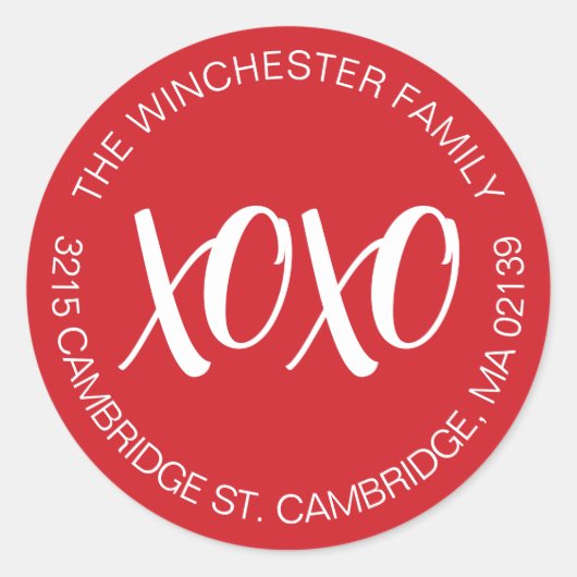 XOXO rood witte Valentijnsdag adres Ronde Sticker (Voorkant)