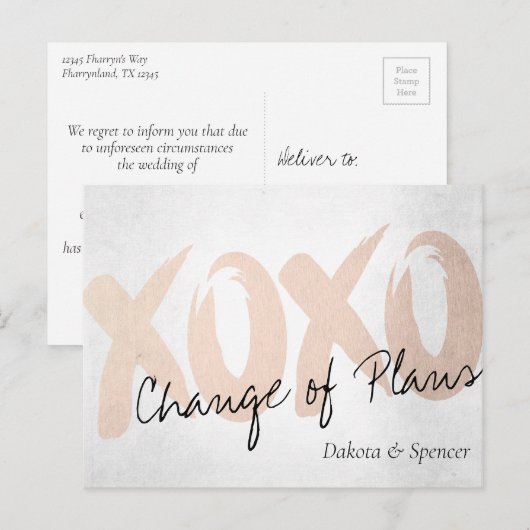 XOXO Roos Gold | Penseeluitgestelde bruiloft Briefkaart (Voorkant / Achterkant)