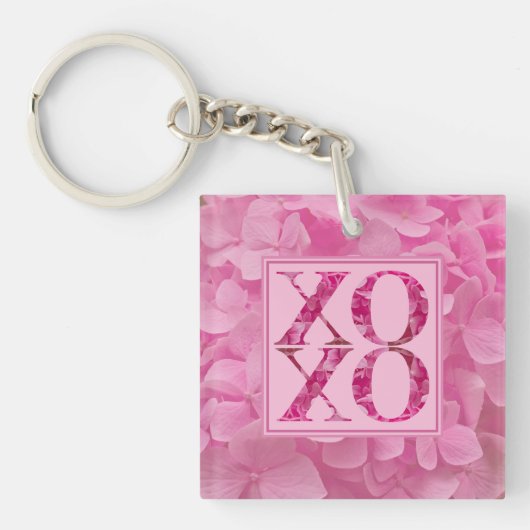XOXO Roze Bloemen Schattige Hart Typografie Sleutelhanger (Voorkant)