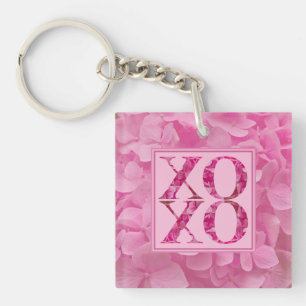 XOXO Roze Bloemenhart Typografie Acryl Sleutelhang Sleutelhanger