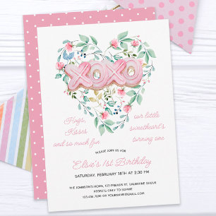 XOXO Roze Cookie Delicate Bloemengirl 1e Verjaarda Kaart