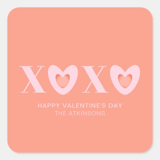 XOXO roze en perzik harten typografie modern schat Vierkante Sticker (Voorkant)