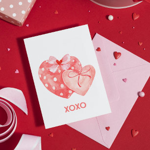 XOXO Roze en Rode Valentijnshartkaart Feestdagen Kaart