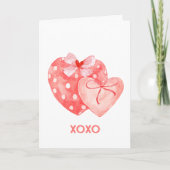 XOXO Roze en Rode Valentijnskaart met Hartjes Feestdagen Kaart (Voorkant)