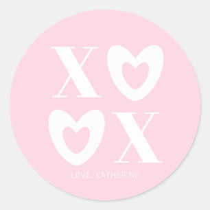 XOXO roze en witte harten typografie girly schatti Ronde Sticker