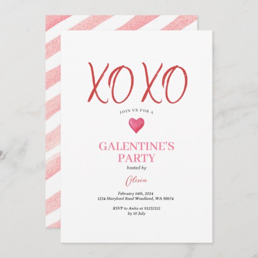  XOXO Roze Galentine's Day-feest Valentijn Kaart (Voorkant / Achterkant)