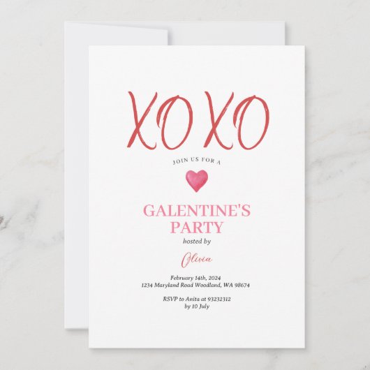  XOXO Roze Galentine's Day Feestje Valentijn Kaart (Voorkant)