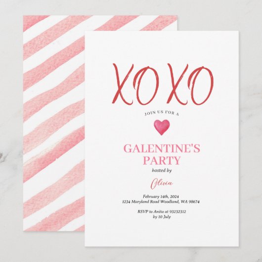 XOXO Roze Galentine's Day Party Valentijn Kaart (Voorkant / Achterkant)