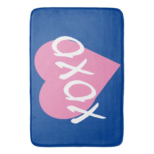 XOXO roze hart knuffels kussen blauw Badmat (Voorkant Verticaal)