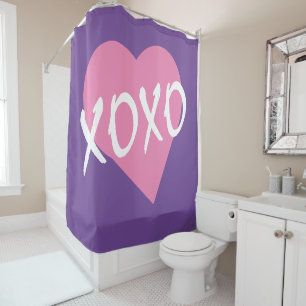 XOXO roze hart knuffels kussen Paarse Douchegordijn