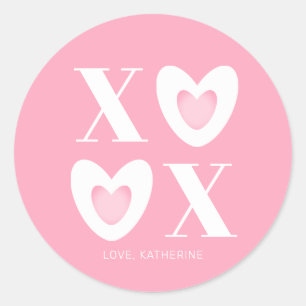 XOXO roze harten moderne typografie girly schattig Ronde Sticker