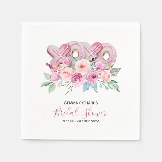 XOXO Roze koekjes  Floral Vrijgezellenfeest Servet (Voorkant)