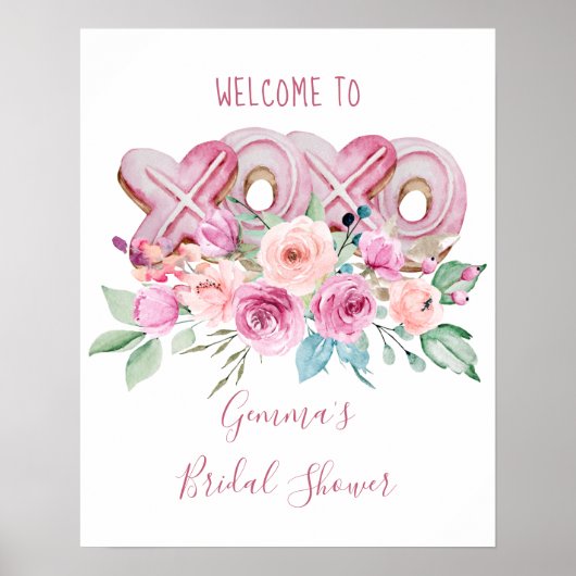 XOXO Roze koekjes  Floral Welkom Poster (Voorkant)
