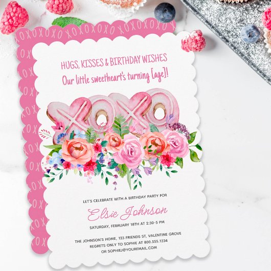 XOXO Roze koekjes Levendige Floral Birthday Kaart