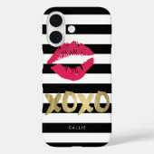 XOXO Roze Lip Print Black & White Stripe Case-Mate iPhone Case (Achterkant)