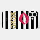 XOXO Roze Lip Print Black & White Stripe Case-Mate iPhone Case (Achterkant (horizontaal))