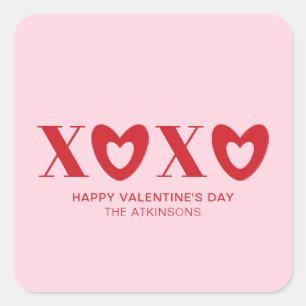 XOXO roze rode harten typografie modern schattig o Vierkante Sticker