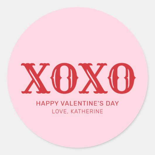 XOXO roze rode typografie schattige Valentijnsdag Ronde Sticker (Voorkant)