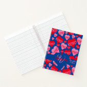 XOXO Roze Rood Hart Patroon Monogram Love Blauw Notitieboek (Binnen)