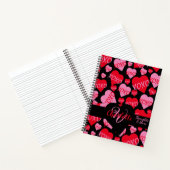 XOXO Roze Rood Hart Patroon Monogram Love Zwart Notitieboek (Binnen)