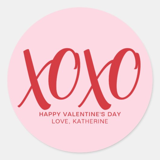 XOXO roze rood schattig modern custom Valentijnsda Ronde Sticker (Voorkant)