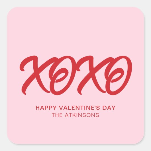 XOXO roze rood schattig modern custom Valentijnsda Vierkante Sticker (Voorkant)
