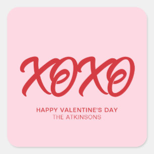 XOXO roze rood schattig modern custom Valentijnsda Vierkante Sticker