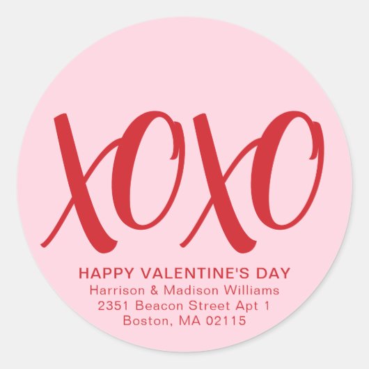 XOXO roze rood schattig modern Valentijnsdag adres Ronde Sticker (Voorkant)
