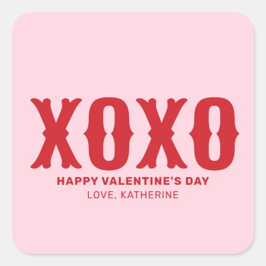 XOXO roze rood schattig typografie Valentijnsdag Vierkante Sticker (Voorkant)